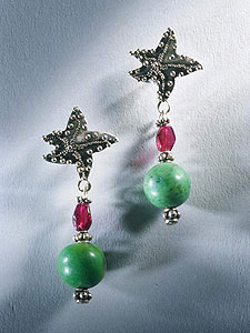 Chinese Turquoise, Garnet and Balinese Silver Earrings
