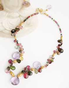 Necklace of ametrine and tourmaline