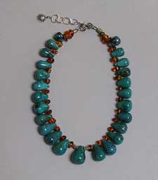 blue turquoise teardrop with amber necklace